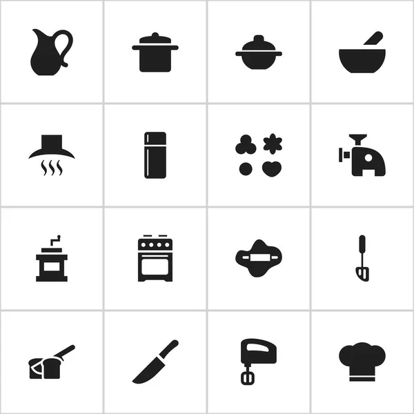 Conjunto de 16 iconos de comidas editables. Incluye símbolos como utensilios de cocina, cuchillo, amoladora Mocha y más. Puede ser utilizado para el diseño de la tela, móvil, interfaz de usuario e infografía . — Archivo Imágenes Vectoriales