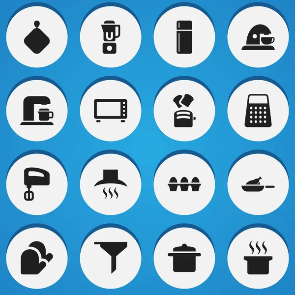 Conjunto de 16 iconos de cocina editables. Incluye símbolos como la parrilla, mezclador de mano, taza. Puede ser utilizado para el diseño de la tela, móvil, interfaz de usuario e infografía . — Vector de stock