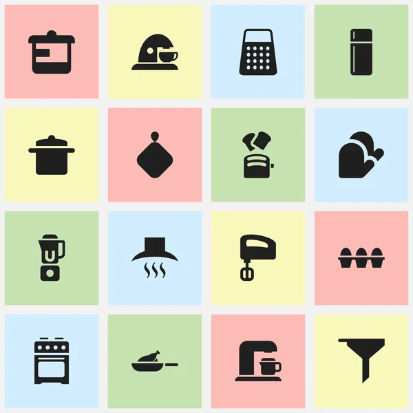 Set Of 16 Editable Cooking Icons. Includes Symbols Such As Kitchen Hood, Egg Carton, Agitator And More. Can Be Used For Web, Mobile, UI And Infographic Design. — Stock Vector