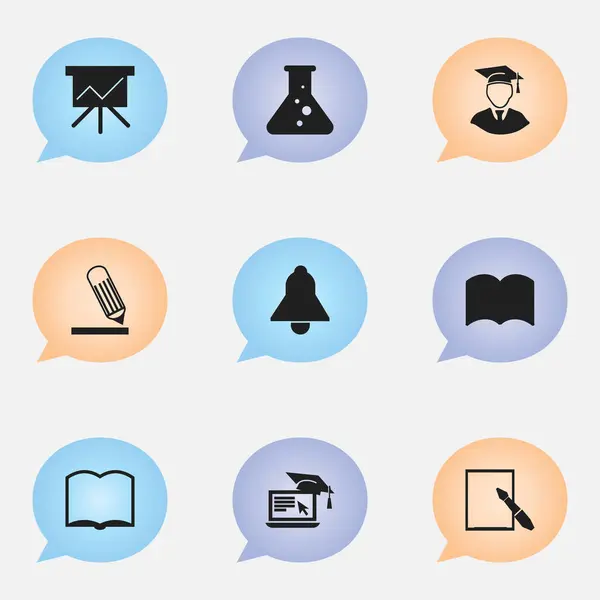 Ensemble de 9 icônes scientifiques modifiables. Comprend des symboles tels que Bell, Dictionnaire, Chimie et plus encore. Peut être utilisé pour le Web, mobile, interface utilisateur et infographie . — Image vectorielle
