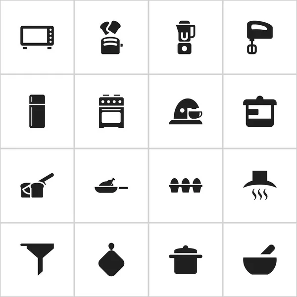Σύνολο των 16 εικονίδια δυνατότητα επεξεργασίας τροφίμων. Περιλαμβάνει σύμβολα, όπως φούρνο, φούρνο, σκεύη και άλλα. Μπορεί να χρησιμοποιηθεί για Web, Mobile, Ui και σχεδίασης γραφήματος. — Διανυσματικό Αρχείο