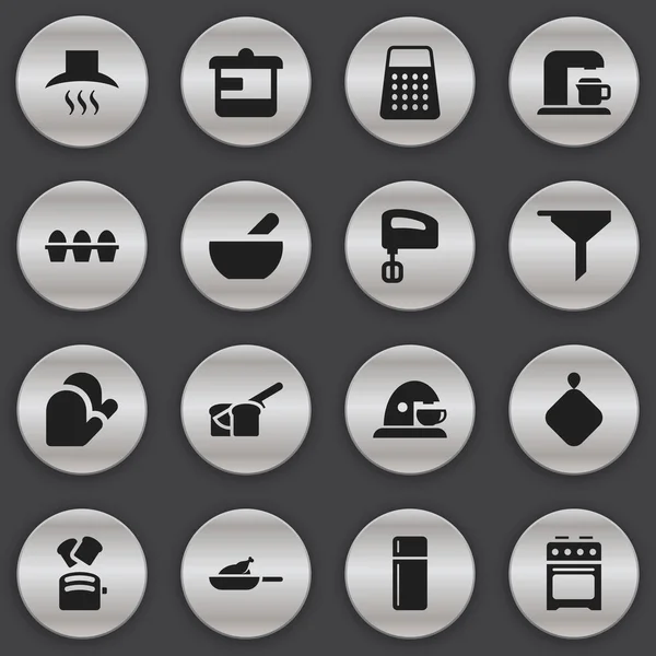 Conjunto de 16 ícones de cozinha editáveis. Inclui símbolos como suporte de panela, caixa de ovo, triturador e muito mais. Pode ser usado para Web, Mobile, UI e design infográfico . —  Vetores de Stock