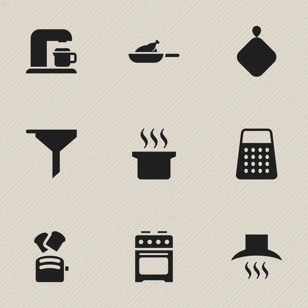 Set Of 9 Editable Cooking Icons. Includes Symbols Such As Kitchen Hood, Shredder, Grill And More. Can Be Used For Web, Mobile, UI And Infographic Design. — Stock Vector