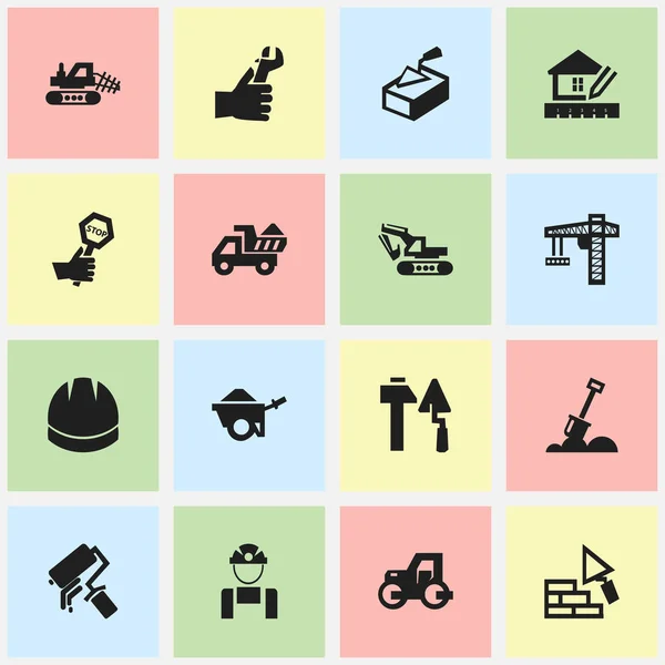 Set Of 16 Editable Structure Icons. Includes Symbols Such As Lifting Equipment, Mule, Camion And More. Can Be Used For Web, Mobile, UI And Infographic Design. — Stock Vector