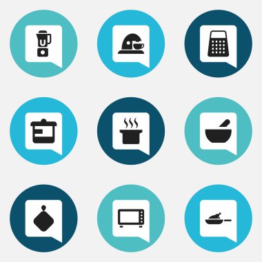 9 düzenlenebilir Cook simgeler kümesi. El Mixer, parçalayıcı, çorba gibi simgeler içerir. Web, mobil, UI ve Infographic tasarımı için kullanılabilir.