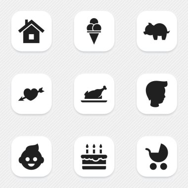 9 düzenlenebilir millet simgeler kümesi. Aşk, soğuk tatlı, çocuk ve daha fazlası gibi simgeler içerir. Web, mobil, UI ve Infographic tasarımı için kullanılabilir.