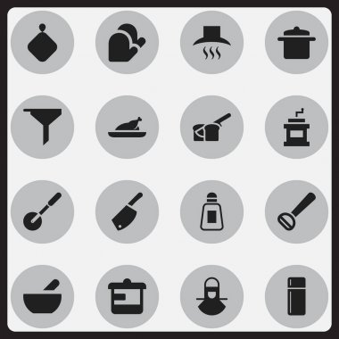 16 düzenlenebilir pişirme simgeler kümesi. Gereçler, Husker, süzme gibi sembolleri ve daha fazlasını içerir. Web, mobil, UI ve Infographic tasarımı için kullanılabilir.