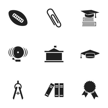 9 düzenlenebilir okul simgeler kümesi. Üniversitesi, Bookshelf, Oval Ball ve daha fazlası gibi simgeler içerir. Web, mobil, UI ve Infographic tasarımı için kullanılabilir.