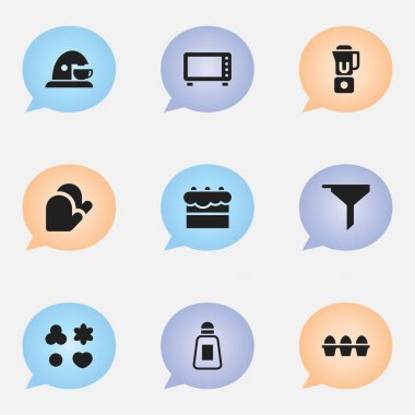 9 düzenlenebilir gıda simgeler kümesi. Kupası, kurabiye, el mikseri gibi simgeler içerir. Web, mobil, UI ve Infographic tasarımı için kullanılabilir.