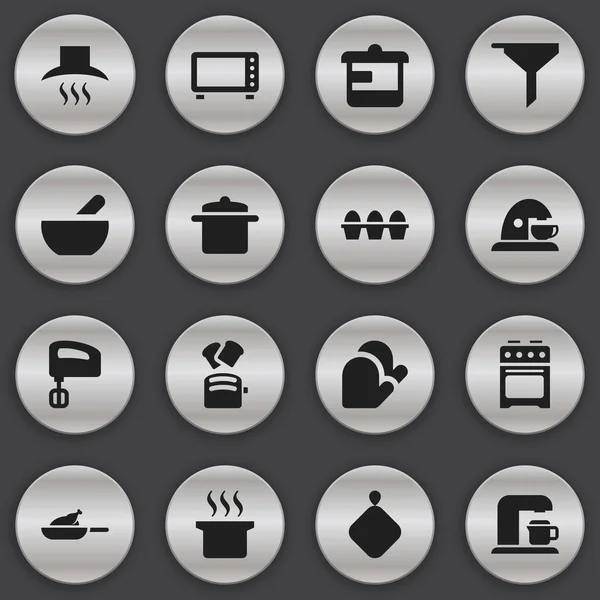 Σύνολο των 16 εικονίδια επεξεργάσιμο Κουκ. Περιλαμβάνει σύμβολα όπως κάτοχος ποτ, μαγειρικά σκεύη, σχάρα και περισσότερο. Μπορεί να χρησιμοποιηθεί για Web, Mobile, Ui και σχεδίασης γραφήματος. — Διανυσματικό Αρχείο