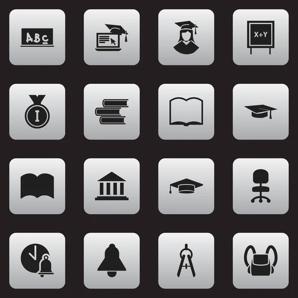 Set de 16 iconos de ciencia editables. Incluye símbolos como el diccionario, la mujer graduada, la junta escolar y más. Puede ser utilizado para el diseño de la tela, móvil, interfaz de usuario e infografía . — Archivo Imágenes Vectoriales
