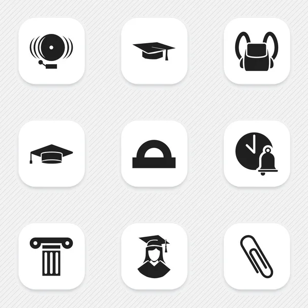 9 düzenlenebilir Üniversitesi simgeler kümesi. Mezun erkek, okul zili, çantanı ve daha fazlası gibi simgeler içerir. Web, mobil, UI ve Infographic tasarımı için kullanılabilir.