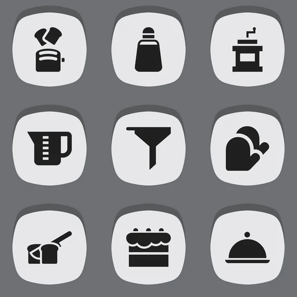 Set de 9 iconos de comidas editables. Incluye símbolos como el pimentón, mensural, guante de cocina y más. Puede ser utilizado para el diseño de la tela, móvil, interfaz de usuario e infografía . — Vector de stock