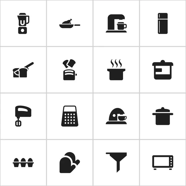 Conjunto de 16 iconos de alimentos editables. Incluye símbolos como utensilio, olla de sopa, cartón de huevo y más. Puede ser utilizado para el diseño de la tela, móvil, interfaz de usuario e infografía . — Archivo Imágenes Vectoriales