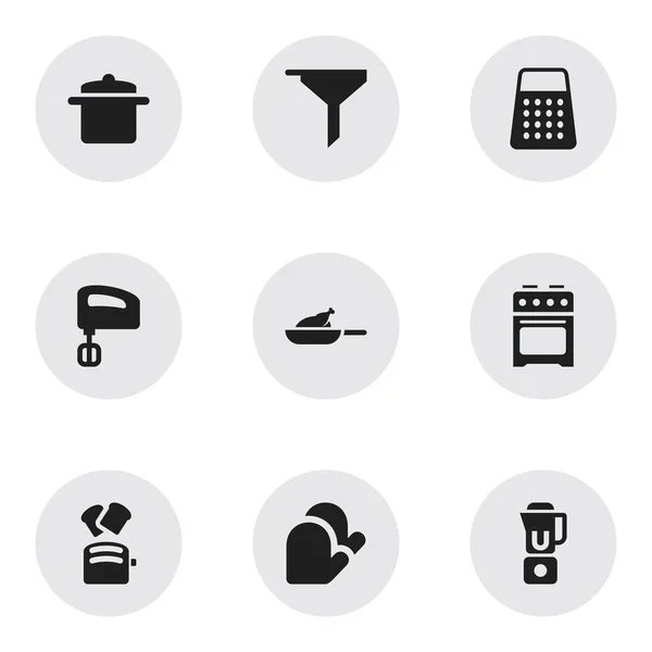Set von 9 editierbaren Menüsymbolen. beinhaltet Symbole wie Handmixer, Schredder, Rührwerk. kann für Web-, Mobil-, UI- und Infografik-Design verwendet werden. — Stockvektor