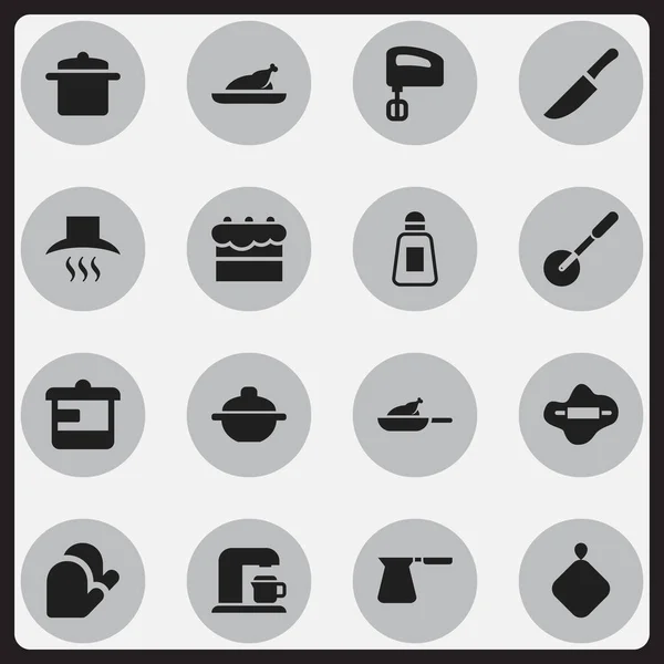 Conjunto de 16 iconos de comidas editables. Incluye símbolos como agitador, masa, utensilios de cocina y más. Puede ser utilizado para el diseño de la tela, móvil, interfaz de usuario e infografía . — Vector de stock