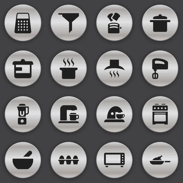 Conjunto de 16 iconos de cocina editables. Incluye símbolos como el filtrado, cartón de huevo, mezclador de mano. Puede ser utilizado para el diseño de la tela, móvil, interfaz de usuario e infografía . — Archivo Imágenes Vectoriales