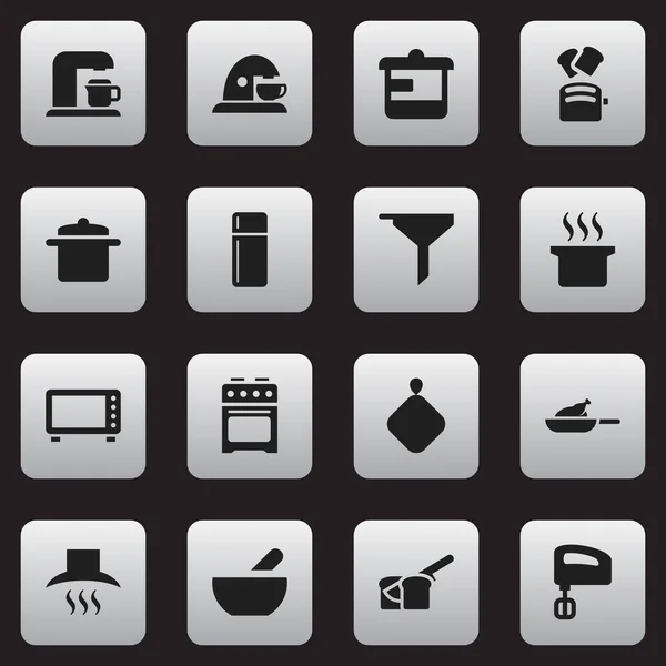 Набір з 16 редаговані Кука іконок. Включає в себе символи, такі як фільтрація, гриль, чашки і багато іншого. Може використовуватися для веб, мобільні, призначеного для користувача інтерфейсу і інфографіки дизайн. — стоковий вектор