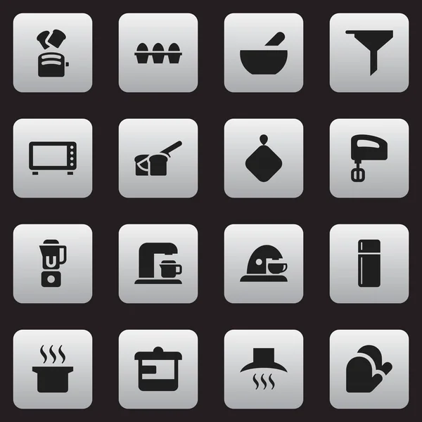Ensemble de 16 icônes de repas modifiables. Comprend des symboles tels que la boulangerie, le carton d'oeufs, le gant de cuisine et plus encore. Peut être utilisé pour le Web, mobile, interface utilisateur et infographie . — Image vectorielle