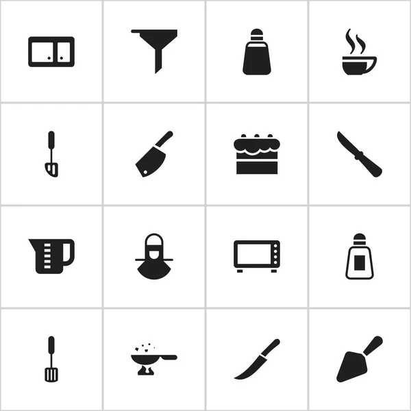 Set van 16 bewerkbare Cook iconen. Bevat symbolen zoals keuken Blade, koffiekopje, gebak en meer. Kan worden gebruikt voor Web, Mobile, Ui en Infographic Design. — Stockvector
