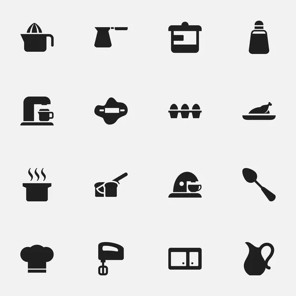 Set von 16 editierbaren Menüsymbolen. enthält Symbole wie Bäckerei, gebratenes Huhn, Anrichte und vieles mehr. kann für Web-, Mobil-, UI- und Infografik-Design verwendet werden. — Stockvektor