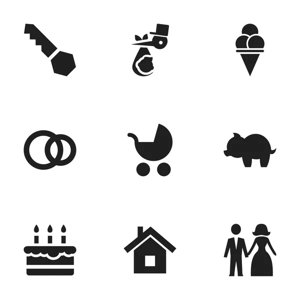 Ensemble de 9 icônes familiales modifiables. Comprend des symboles tels que cerceau, serrure, dessert froid et plus encore. Peut être utilisé pour le Web, mobile, interface utilisateur et infographie . — Image vectorielle