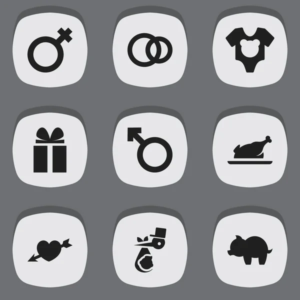 Набор из 9 настольных родовых иконок. Включает в себя такие символы, как ребенок, мужчина эмблемы, любовь и многое другое. Can be used for Web, Mobile, UI and Infographic Design . — стоковый вектор