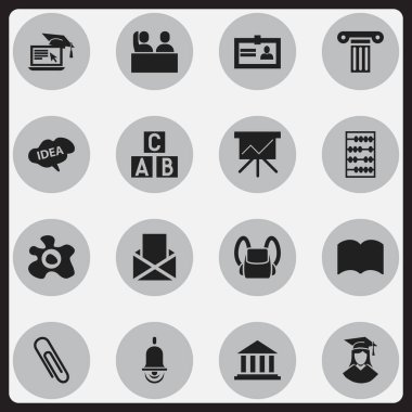 16 düzenlenebilir mezuniyet simgeler kümesi. Grafik kartı, mezun olunan erkek, Müzesi ve daha fazlası gibi simgeler içerir. Web, mobil, UI ve Infographic tasarımı için kullanılabilir.