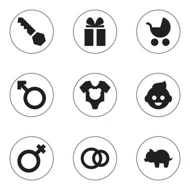 9 düzenlenebilir aile simgeler kümesi. Kadın işaret, adam amblemi, Bebek ve daha fazlası gibi simgeler içerir. Web, mobil, UI ve Infographic tasarımı için kullanılabilir.