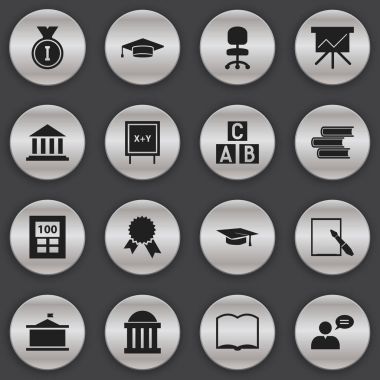 16 düzenlenebilir eğitim simgeler kümesi. Zafer madalyon, Notepaper, iş koltuk ve daha fazlası gibi simgeler içerir. Web, mobil, UI ve Infographic tasarımı için kullanılabilir.