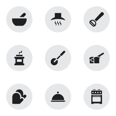 9 düzenlenebilir yemek simgeler kümesi. Husker, soba, bıçak Roller ve daha fazlası gibi simgeler içerir. Web, mobil, UI ve Infographic tasarımı için kullanılabilir.
