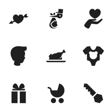 9 düzenlenebilir aile simgeler kümesi. Aşk, kızarmış tavuk, kilit ve daha fazlası gibi simgeler içerir. Web, mobil, UI ve Infographic tasarımı için kullanılabilir.