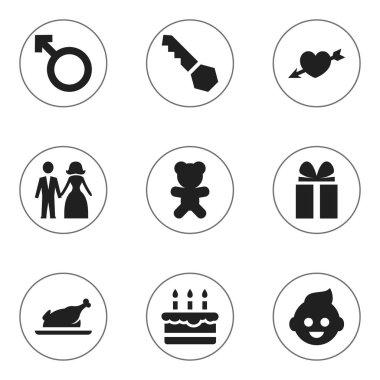 9 düzenlenebilir millet simgeler kümesi. Kilit, Pastane, hediye ve daha fazlası gibi simgeler içerir. Web, mobil, UI ve Infographic tasarımı için kullanılabilir.