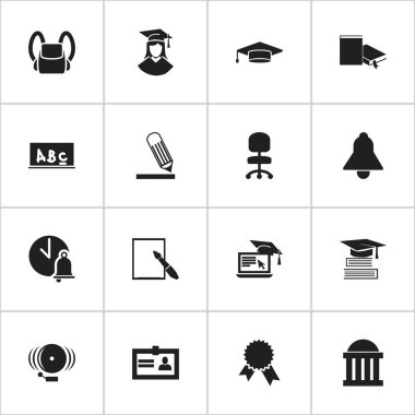 16 düzenlenebilir Üniversitesi simgeler kümesi. Çantanı, yazma, yüksek lisans ve daha fazlası gibi simgeler içerir. Web, mobil, UI ve Infographic tasarımı için kullanılabilir.