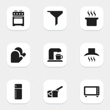 9 düzenlenebilir pişirme simgeler kümesi. Mutfak eldiveni, soba, içecek makinesi ve daha fazla gibi simgeler içerir. Web, mobil, UI ve Infographic tasarımı için kullanılabilir.