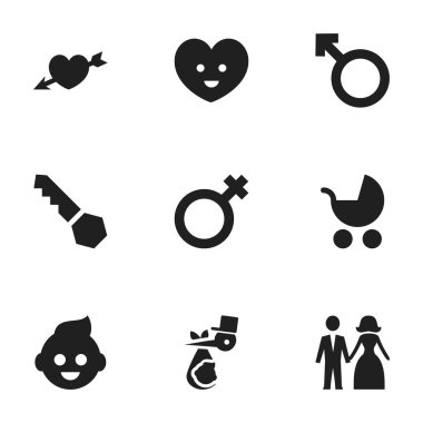 9 düzenlenebilir aile simgeler kümesi. Sembolleri evli gibi ruh, kilit ve daha fazlasını içerir. Web, mobil, UI ve Infographic tasarımı için kullanılabilir.