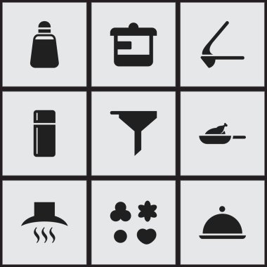 9 düzenlenebilir gıda simgeler kümesi. Kırmızı biber, filtreleme, kurabiye ve daha fazlası gibi simgeler içerir. Web, mobil, UI ve Infographic tasarımı için kullanılabilir.