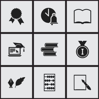 9 düzenlenebilir Üniversitesi simgeler kümesi. Zafer madalyon, edebiyat, Kütüphane ve daha fazlası gibi simgeler içerir. Web, mobil, UI ve Infographic tasarımı için kullanılabilir.