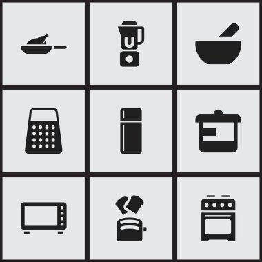 9 düzenlenebilir pişirme simgeler kümesi. El mikseri gibi simgeler içerir dilim ekmek, buzdolabı. Web, mobil, UI ve Infographic tasarımı için kullanılabilir.