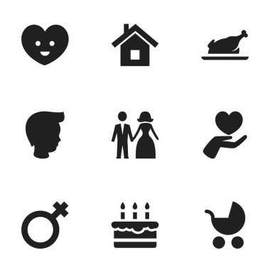 9 düzenlenebilir millet simgeler kümesi. Kadın işaret, çocuk, ev ve daha fazla gibi simgeler içerir. Web, mobil, UI ve Infographic tasarımı için kullanılabilir.