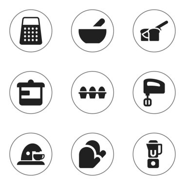 9 düzenlenebilir pişirme simgeler kümesi. Yumurta kartonu, çorba, gereçler ve daha fazlası gibi simgeler içerir. Web, mobil, UI ve Infographic tasarımı için kullanılabilir.