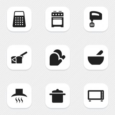 9 düzenlenebilir pişirme simgeler kümesi. Çorba, fırın ve mutfak eldiveni gibi simgeler içerir. Web, mobil, UI ve Infographic tasarımı için kullanılabilir.