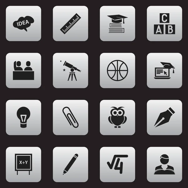 Conjunto de 16 Ícones de Educação Editável. Inclui símbolos como Nib, Blackboard, mente e muito mais. Pode ser usado para Web, Mobile, UI e design infográfico . — Vetor de Stock