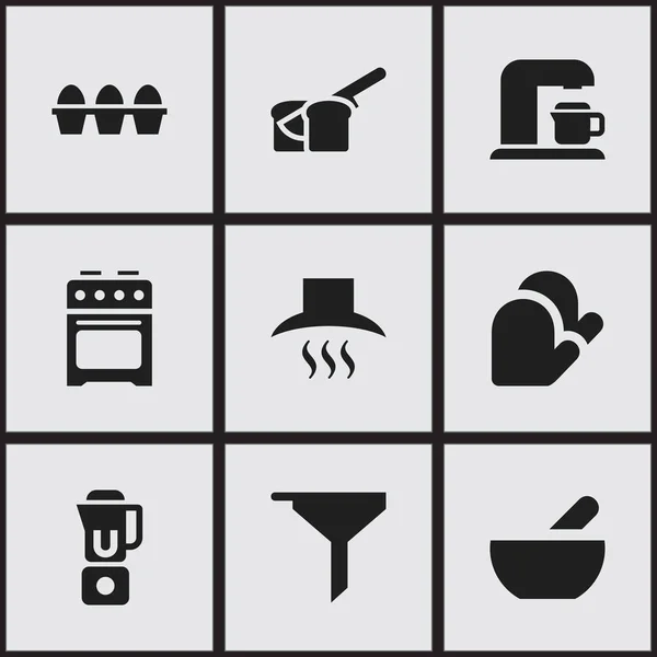 Set van 9 bewerkbare voedsel iconen. Bevat symbolen zoals bakkerij, drank Maker, keuken handschoen en meer. Kan worden gebruikt voor Web, Mobile, Ui en Infographic Design. — Stockvector