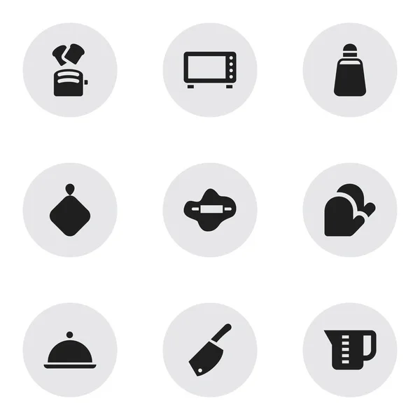 9 可编辑餐图标集。包括如面团，切片面包，辣椒粉和更多的符号。可用于 Web、 移动、 Ui 和数据图表设计. — 图库矢量图片