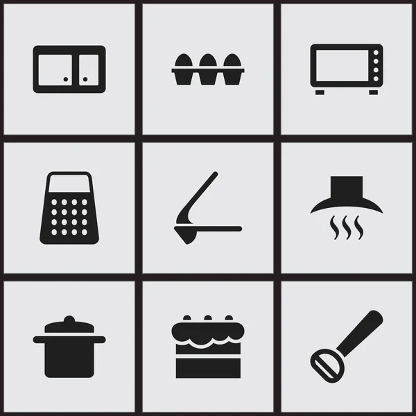 Készlet 9 szerkeszthető étkezés ikonok. Magában foglalja a jeleket, mint például a sütő, daráló, edények és így tovább. Lehet használni a Web, mobil, Ui és Infographic Design. — Stock Vector