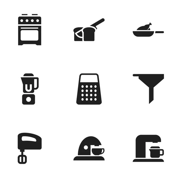 Набор из 9 редактируемых пищевых икон. Includes Symbols such as Drink Maker, Hand Mixer, Shredder. Can be used for Web, Mobile, UI and Infographic Design . — стоковый вектор