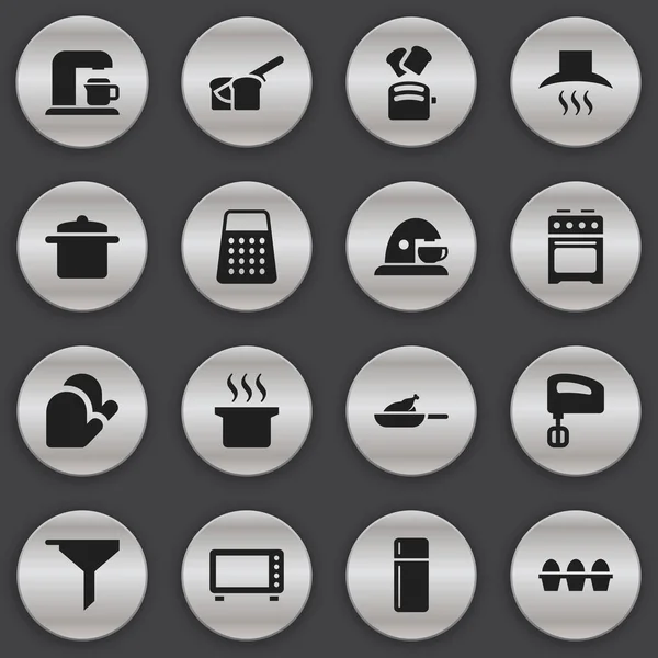 Conjunto de 16 iconos de alimentos editables. Incluye símbolos como guante de cocina, trituradora, filtrado y más. Puede ser utilizado para el diseño de la tela, móvil, interfaz de usuario e infografía . — Vector de stock