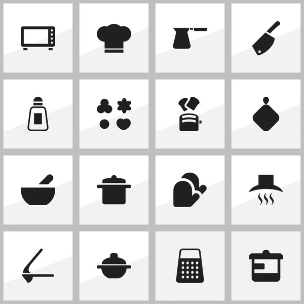 Set di 16 icone di cucina modificabili. Include simboli come Pot-Holder, Shortcake, Backsword e altro ancora. Può essere utilizzato per la progettazione web, mobile, UI e infografica . — Vettoriale Stock