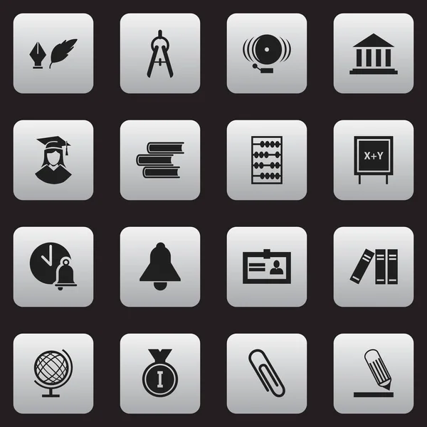 Set med 16 redigerbara skola ikoner. Innehåller symboler som till exempel litteratur, aritmetik, häftklammer och mer. Kan användas för webb-, mobil-, Ui- och Infographic Design. — Stock vektor